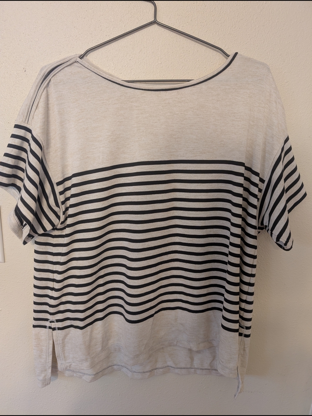 Max Studio Cream and Black Striped Short Sleeve Tee